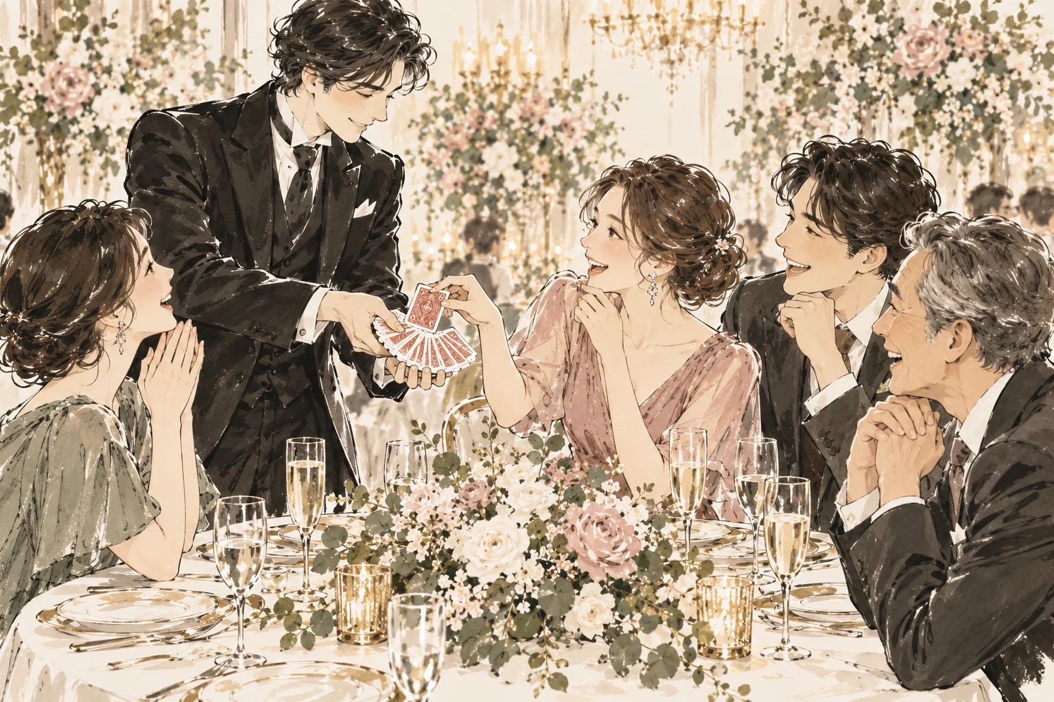 結婚式のテーブルマジック｜各卓で楽しむ演出のイメージイラスト
